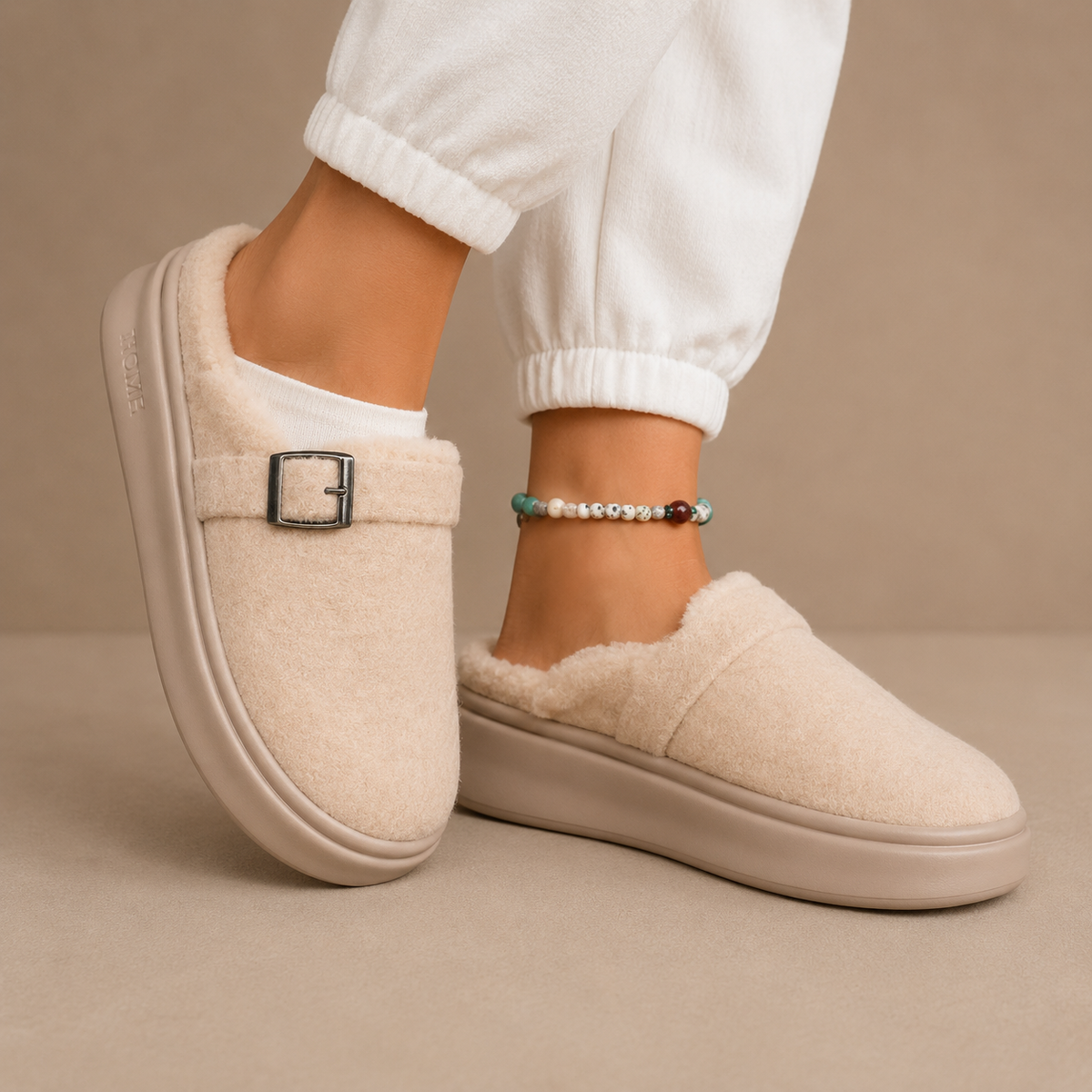 Wren | Buckle Cushioned Fleece House Slippers