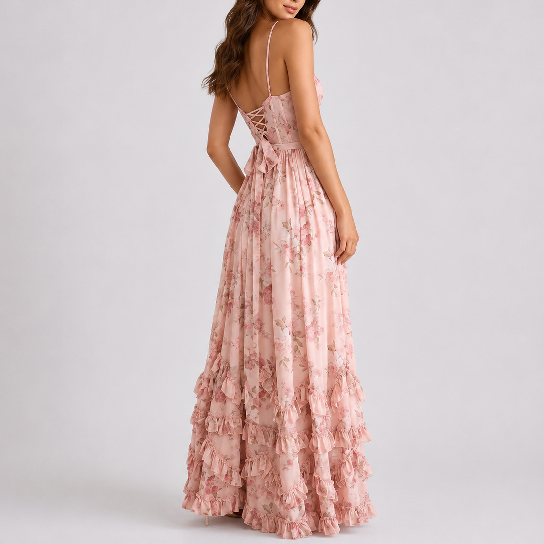 Neve Floral Corset – Women's Maxi Dress in Blue