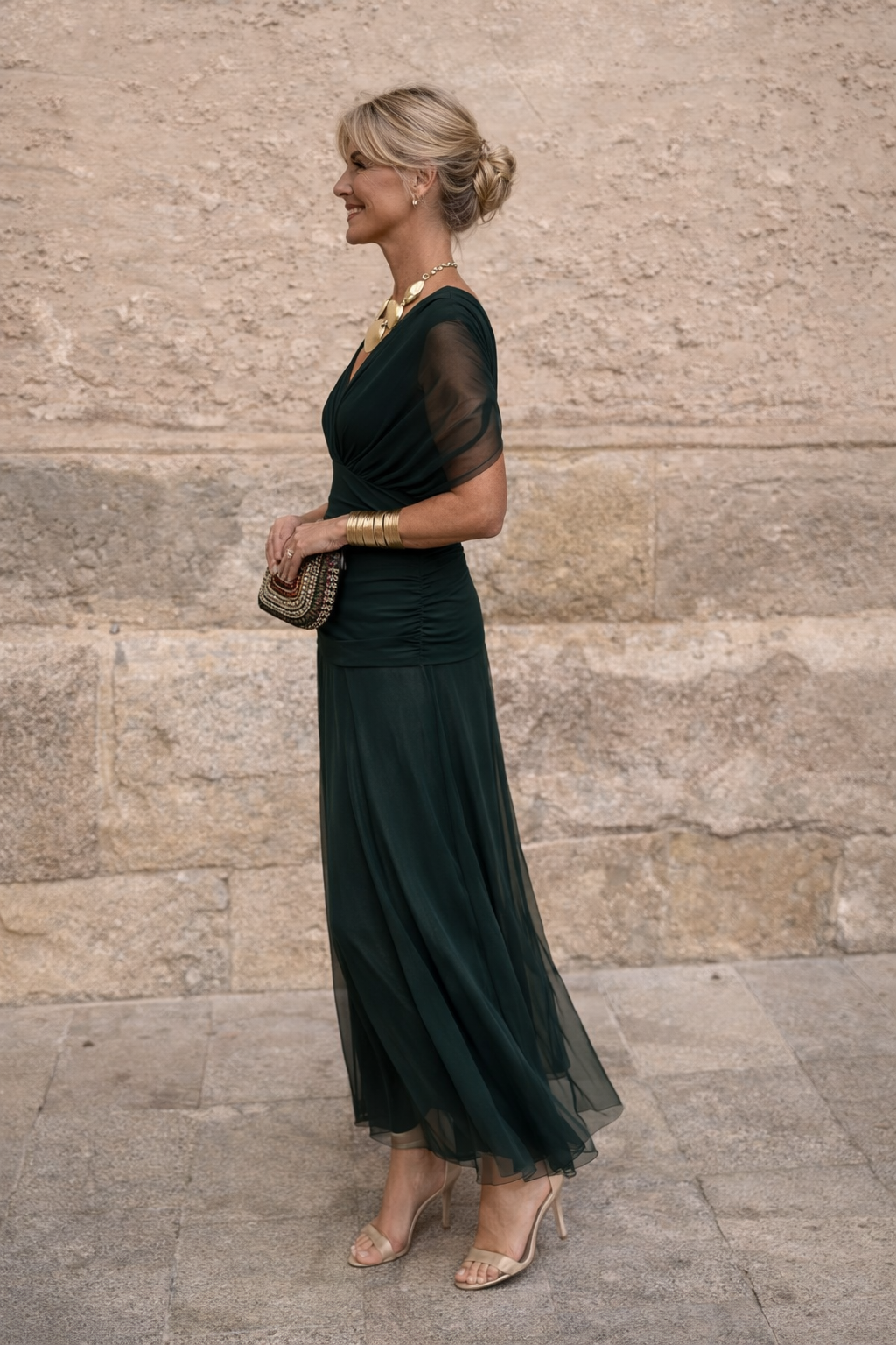 Lorelei Wrap V-Neck Chiffon in Dark Green – Women's Maxi Dress