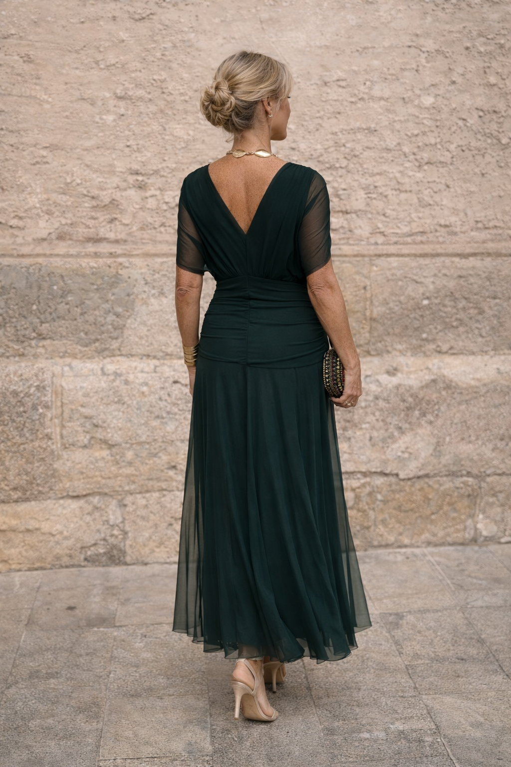 Lorelei Wrap V-Neck Chiffon in Dark Green – Women's Maxi Dress