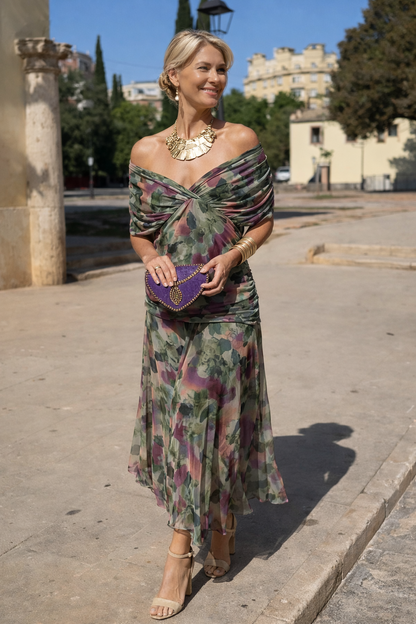 Lorelei Wrap V-Neck Chiffon in Dark Green – Women's Maxi Dress