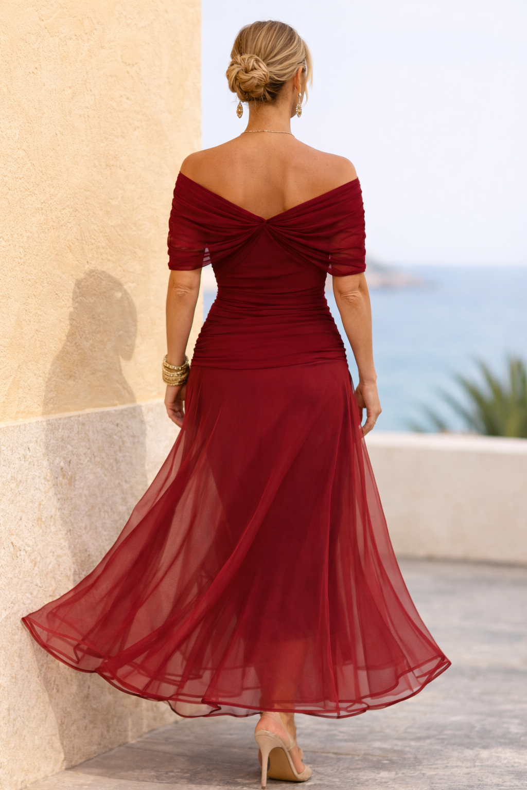 Lorelei Wrap V-Neck Chiffon in Red – Women's Maxi Dress