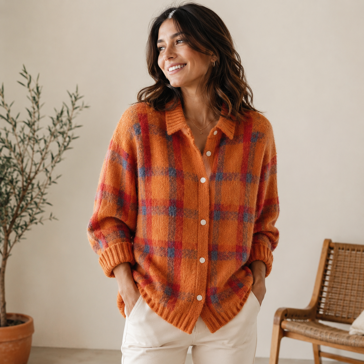 Amber Button Front Knit in Orange – Women's Cardigan