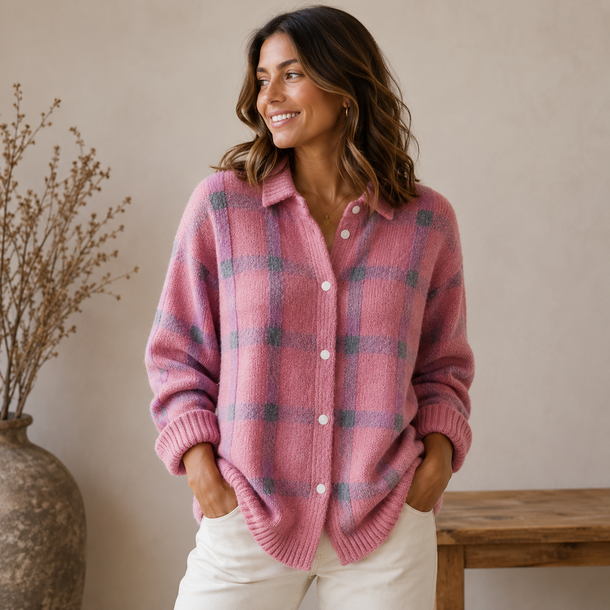 Amber Button Front Knit – Women's Cardigan in Orange