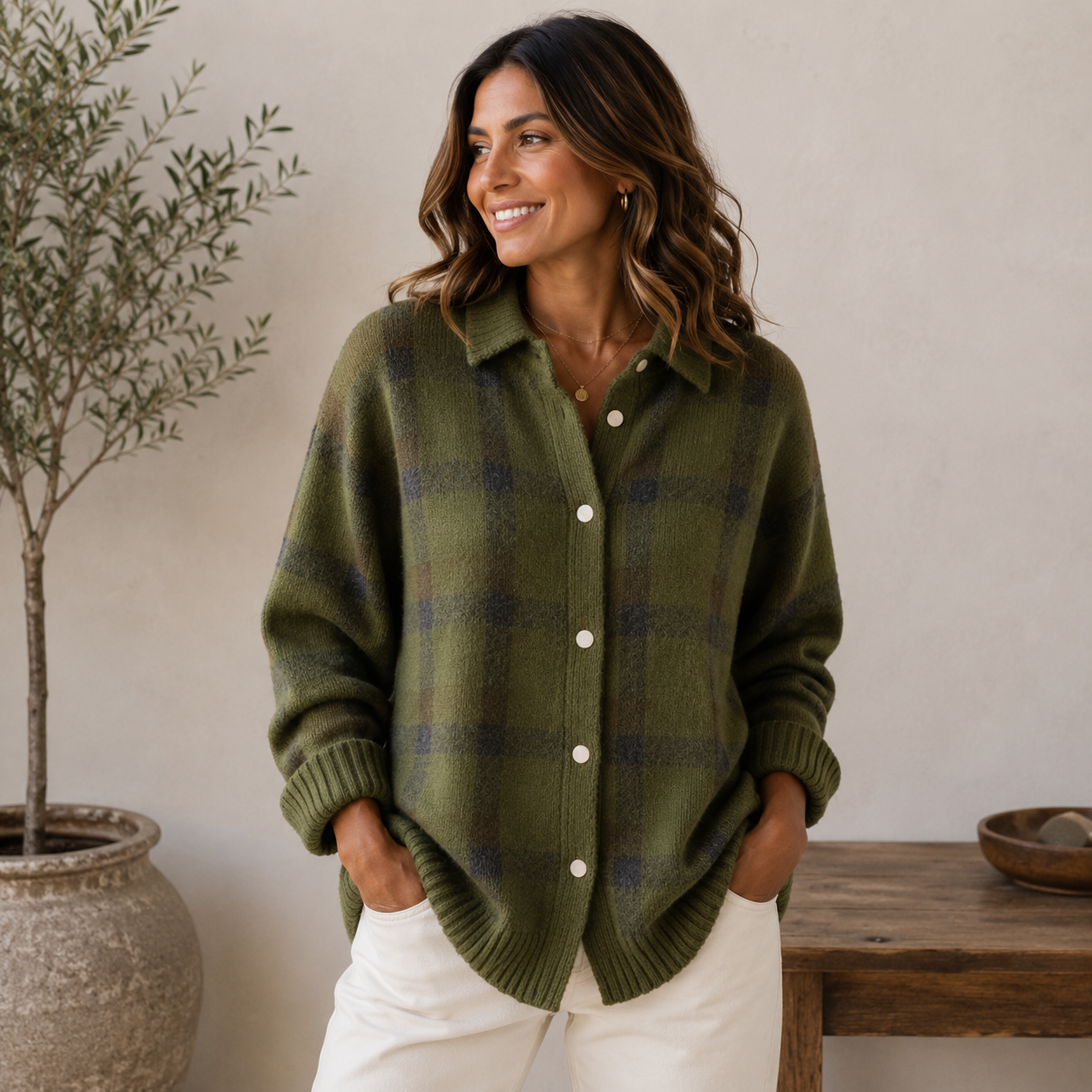 Amber Button Front Knit in Red – Women's Cardigan