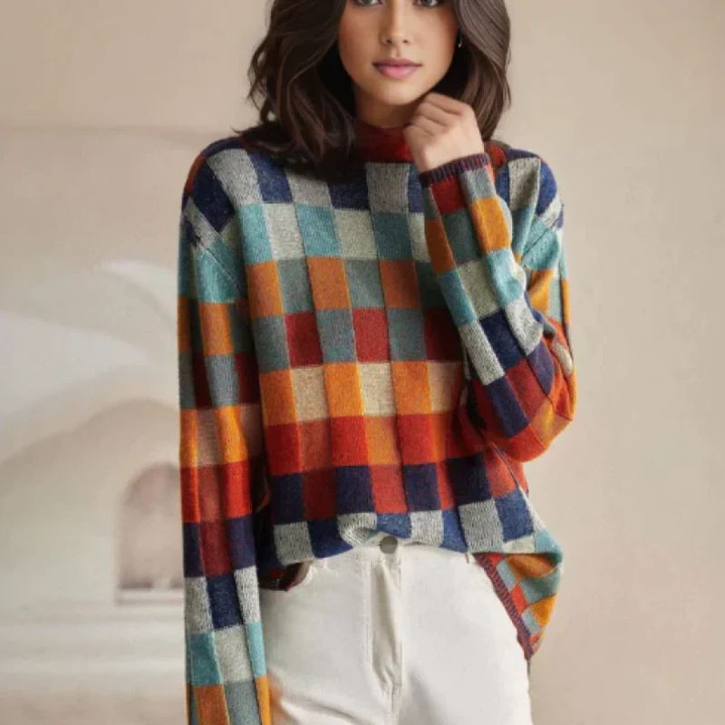 Checkered Merino Sweater | Soft Wool Blend, Cozy Fit for Women 0
