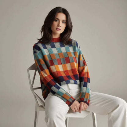 Checkered Merino Sweater | Soft Wool Blend, Cozy Fit for Women 1