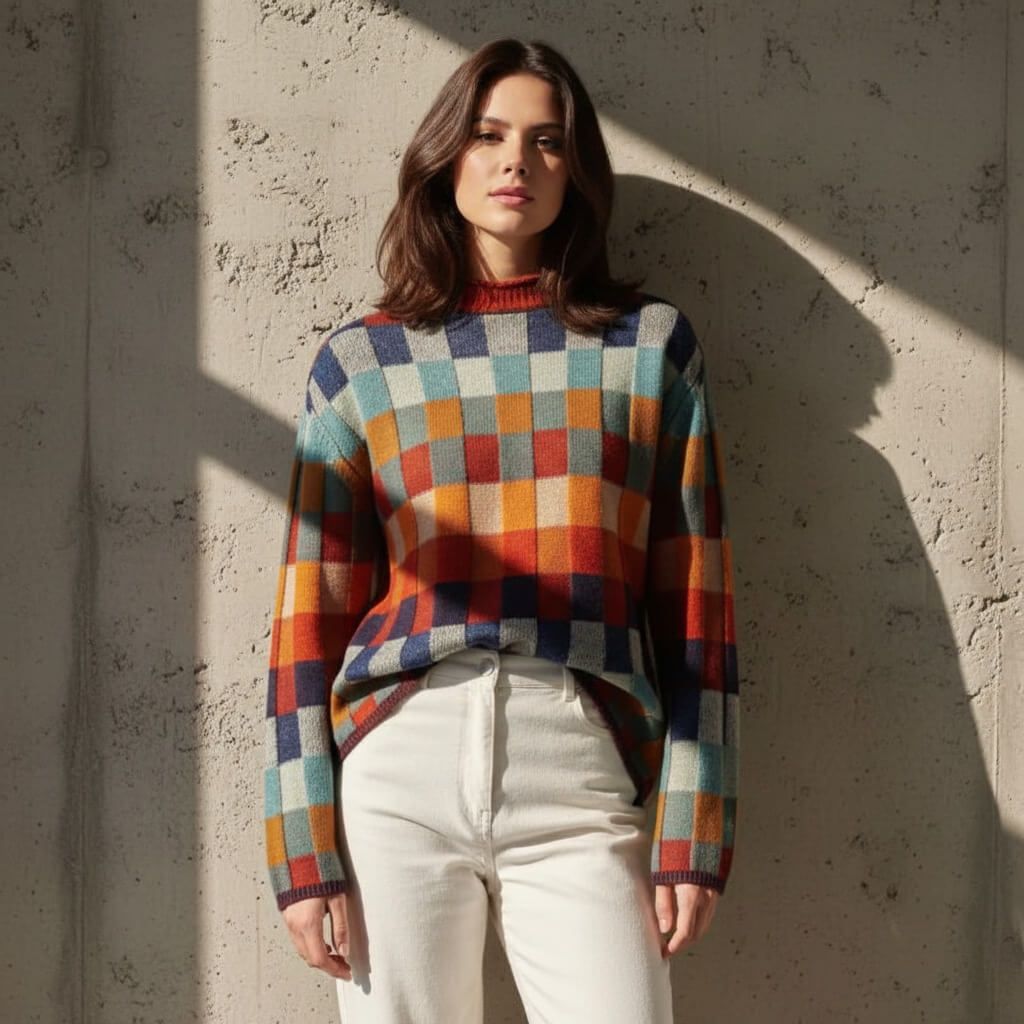 Checkered Merino Sweater | Soft Wool Blend, Cozy Fit for Women 3
