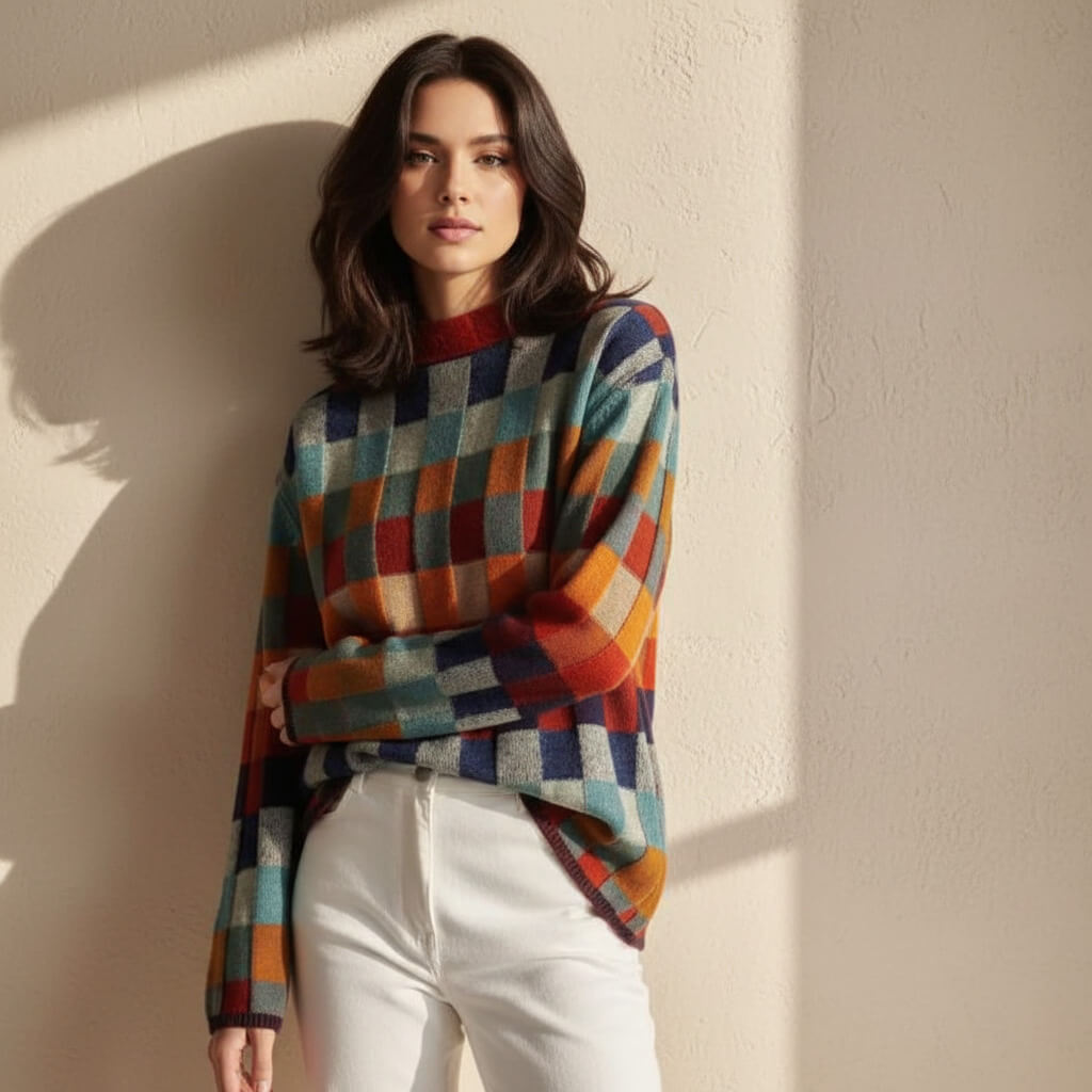 Checkered Merino Sweater | Soft Wool Blend, Cozy Fit for Women 4