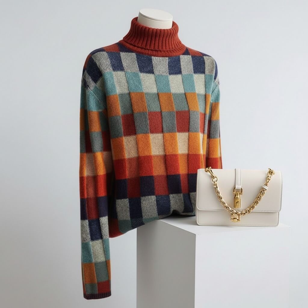 Checkered Merino Sweater | Soft Wool Blend, Cozy Fit for Women 5