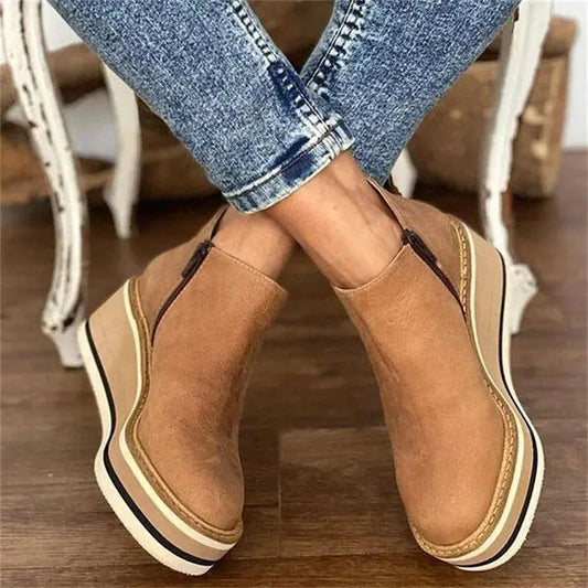 Chic Black Ankle Boots for Women | Comfortable Wedge Design with Side Zipper 0
