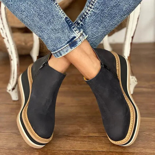 Chic Black Ankle Boots for Women | Comfortable Wedge Design with Side Zipper 1