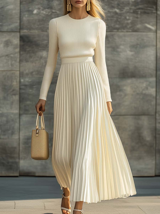 Chic Long Sleeve Maxi Dress for Women | Lightweight Knit & Chiffon Blend 0