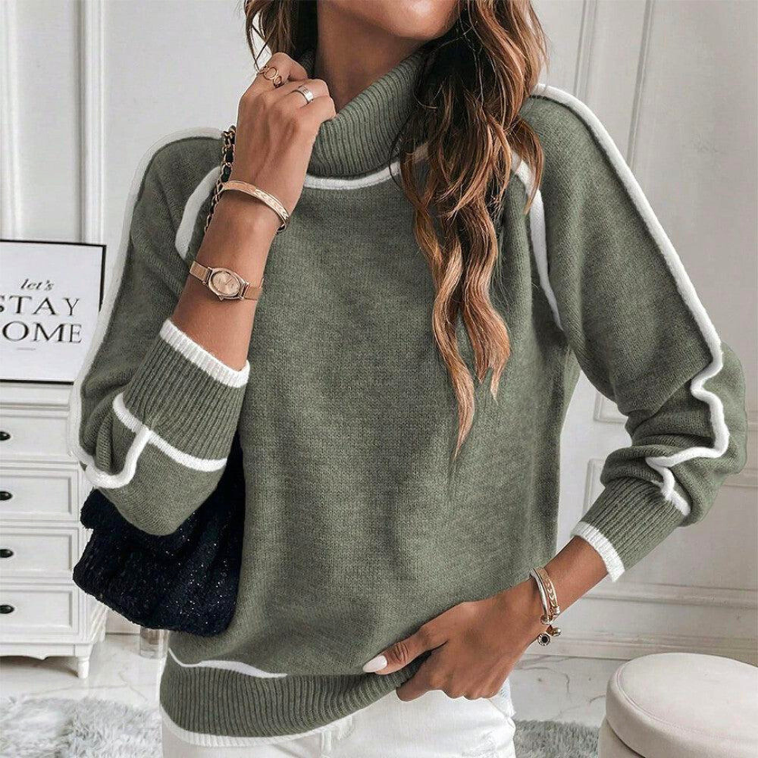 Chic Women's Sweater | Relaxed Fit, Knit with Contrast Details 0