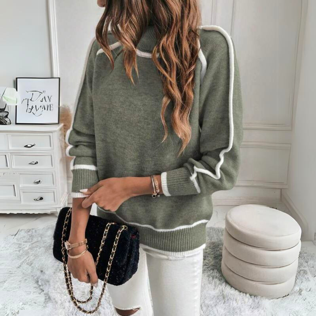 Chic Women's Sweater | Relaxed Fit, Knit with Contrast Details 1