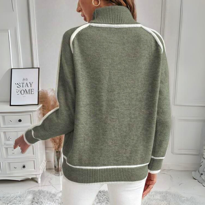 Chic Women's Sweater | Relaxed Fit, Knit with Contrast Details 2