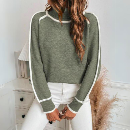 Chic Women's Sweater | Relaxed Fit, Knit with Contrast Details 3