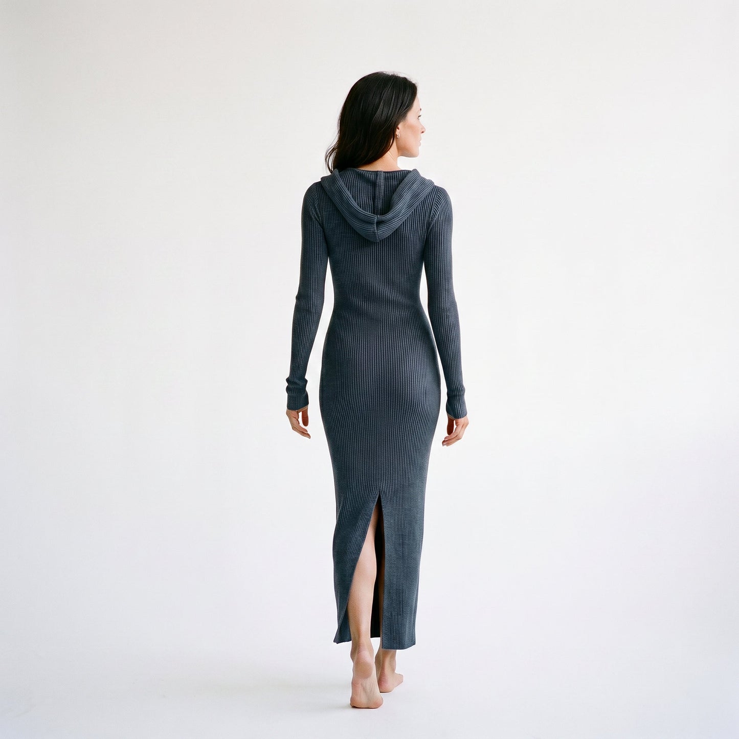 Liliane Hooded Knit – Women's Maxi Dress in Navy