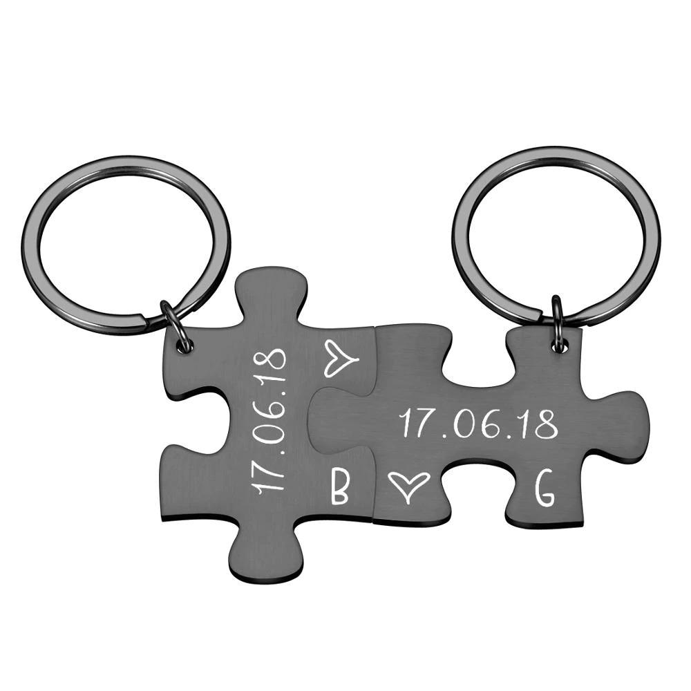 Couple's Puzzle Keychain Set | Custom Engraved Stainless Steel 0