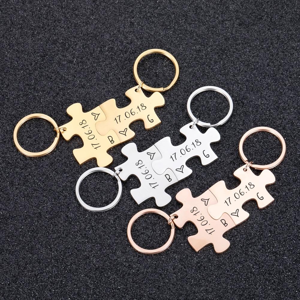 Couple's Puzzle Keychain Set | Custom Engraved Stainless Steel 1