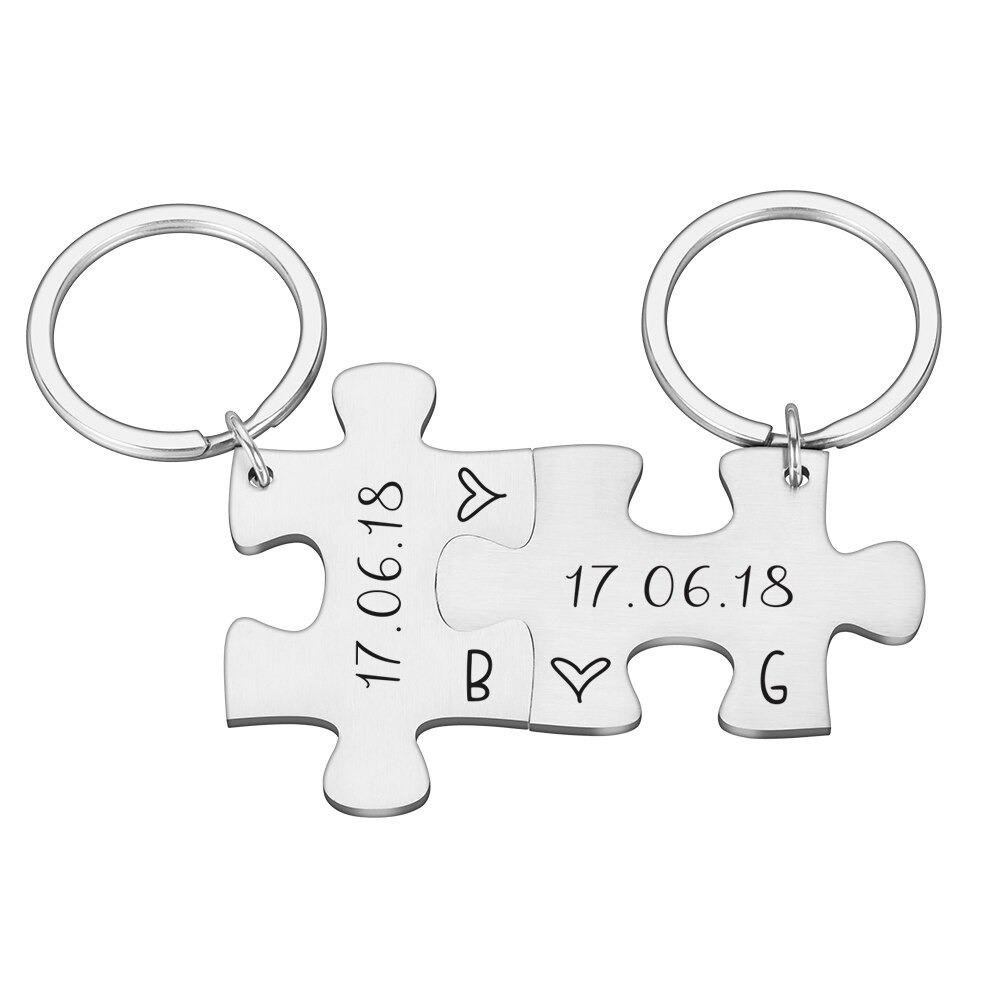 Couple's Puzzle Keychain Set | Custom Engraved Stainless Steel 2