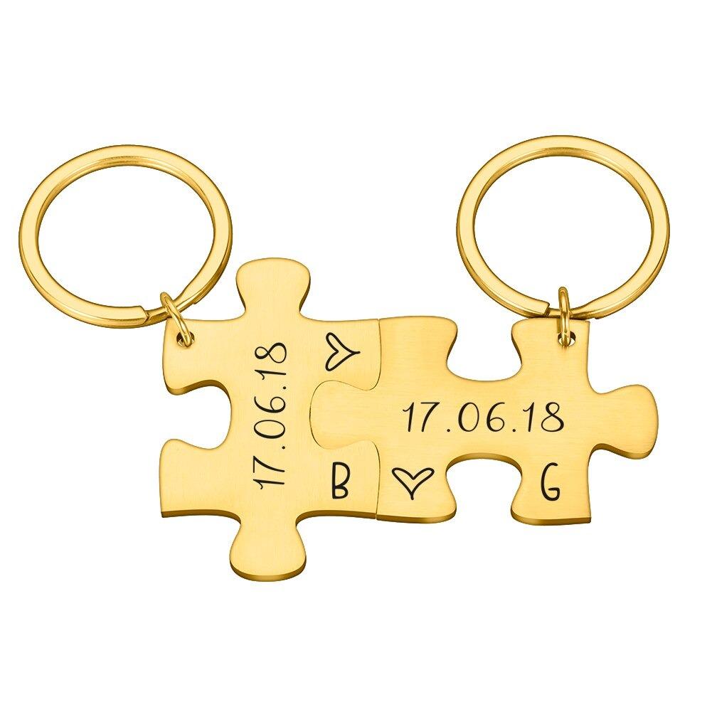 Couple's Puzzle Keychain Set | Custom Engraved Stainless Steel 4
