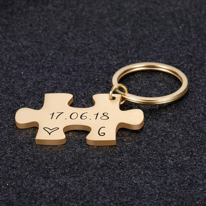 Couple's Puzzle Keychain Set | Custom Engraved Stainless Steel 5