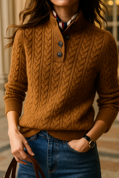 Cozy Button-Up Cashmere Sweater for Women | Soft Wool Blend, Cable-Knit 0