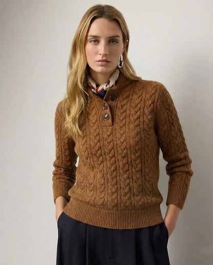 Cozy Button-Up Cashmere Sweater for Women | Soft Wool Blend, Cable-Knit 1