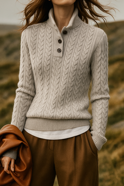 Cozy Button-Up Cashmere Sweater for Women | Soft Wool Blend, Cable-Knit 10