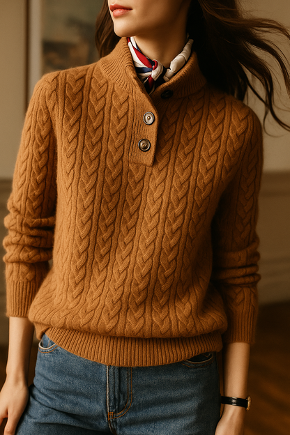 Cozy Button-Up Cashmere Sweater for Women | Soft Wool Blend, Cable-Knit 2