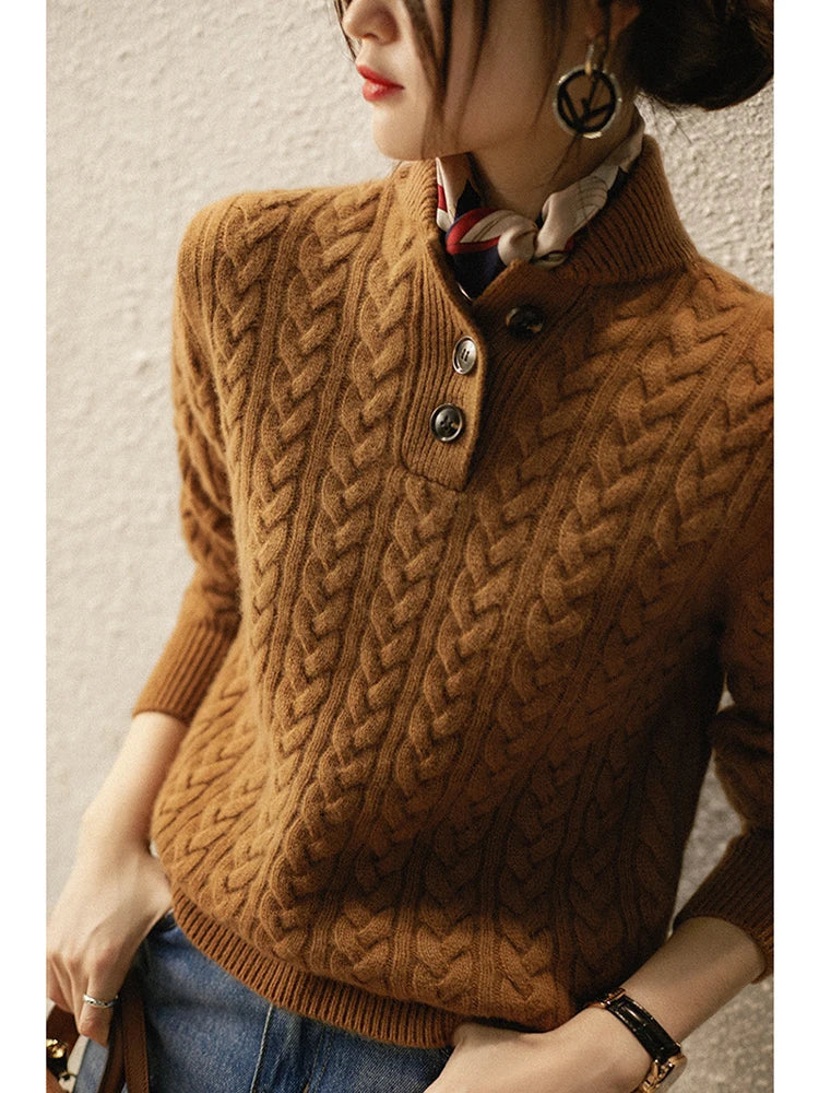 Cozy Button-Up Cashmere Sweater for Women | Soft Wool Blend, Cable-Knit 3
