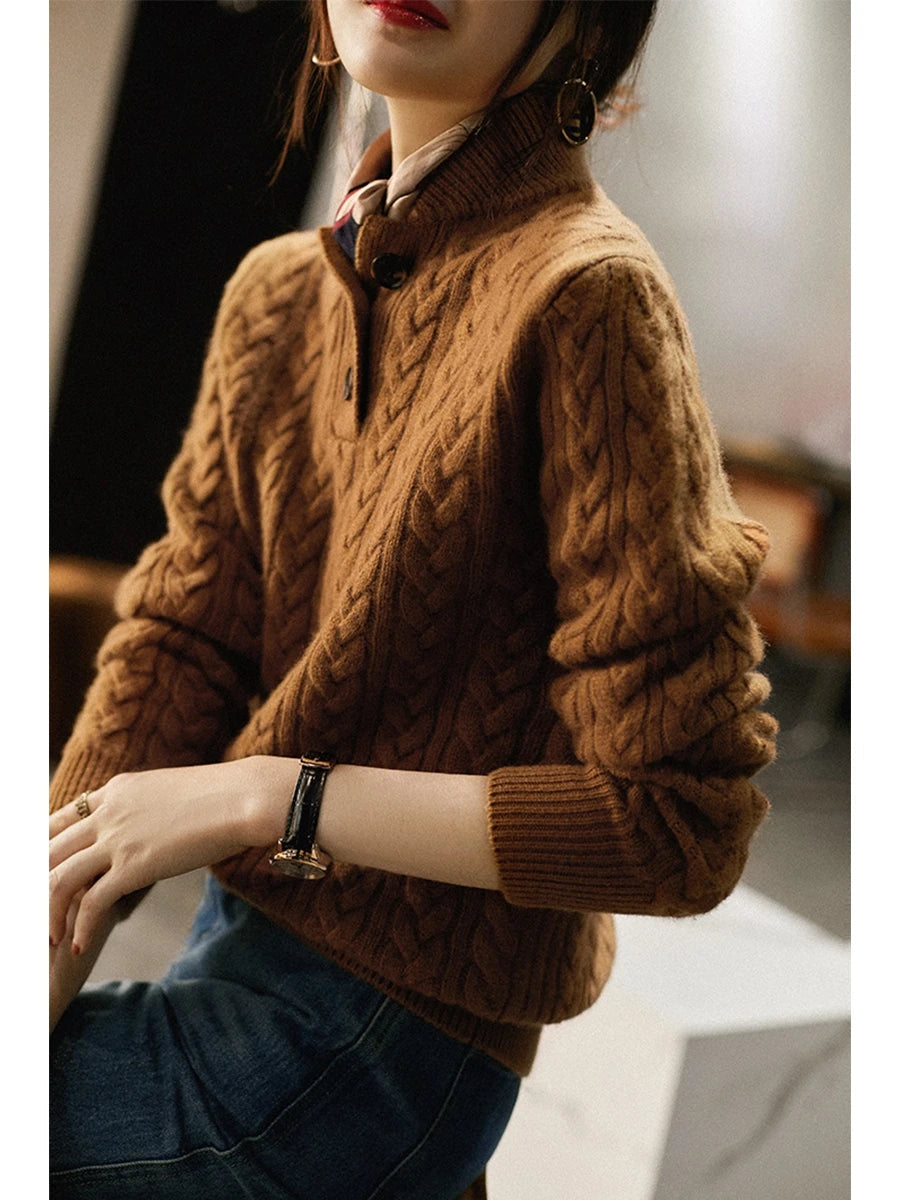 Cozy Button-Up Cashmere Sweater for Women | Soft Wool Blend, Cable-Knit 4