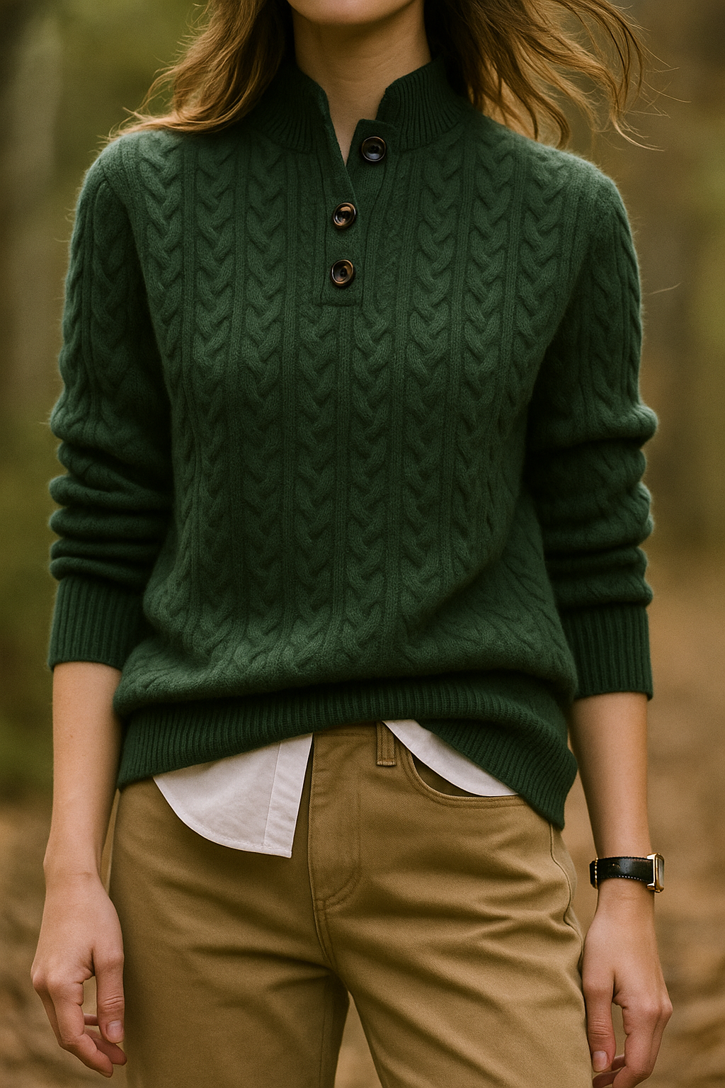 Cozy Button-Up Cashmere Sweater for Women | Soft Wool Blend, Cable-Knit 5