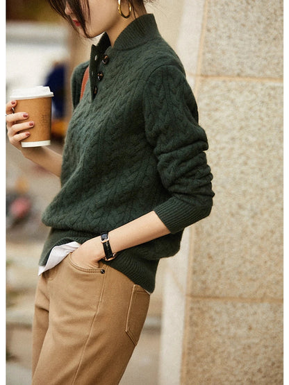 Cozy Button-Up Cashmere Sweater for Women | Soft Wool Blend, Cable-Knit 7