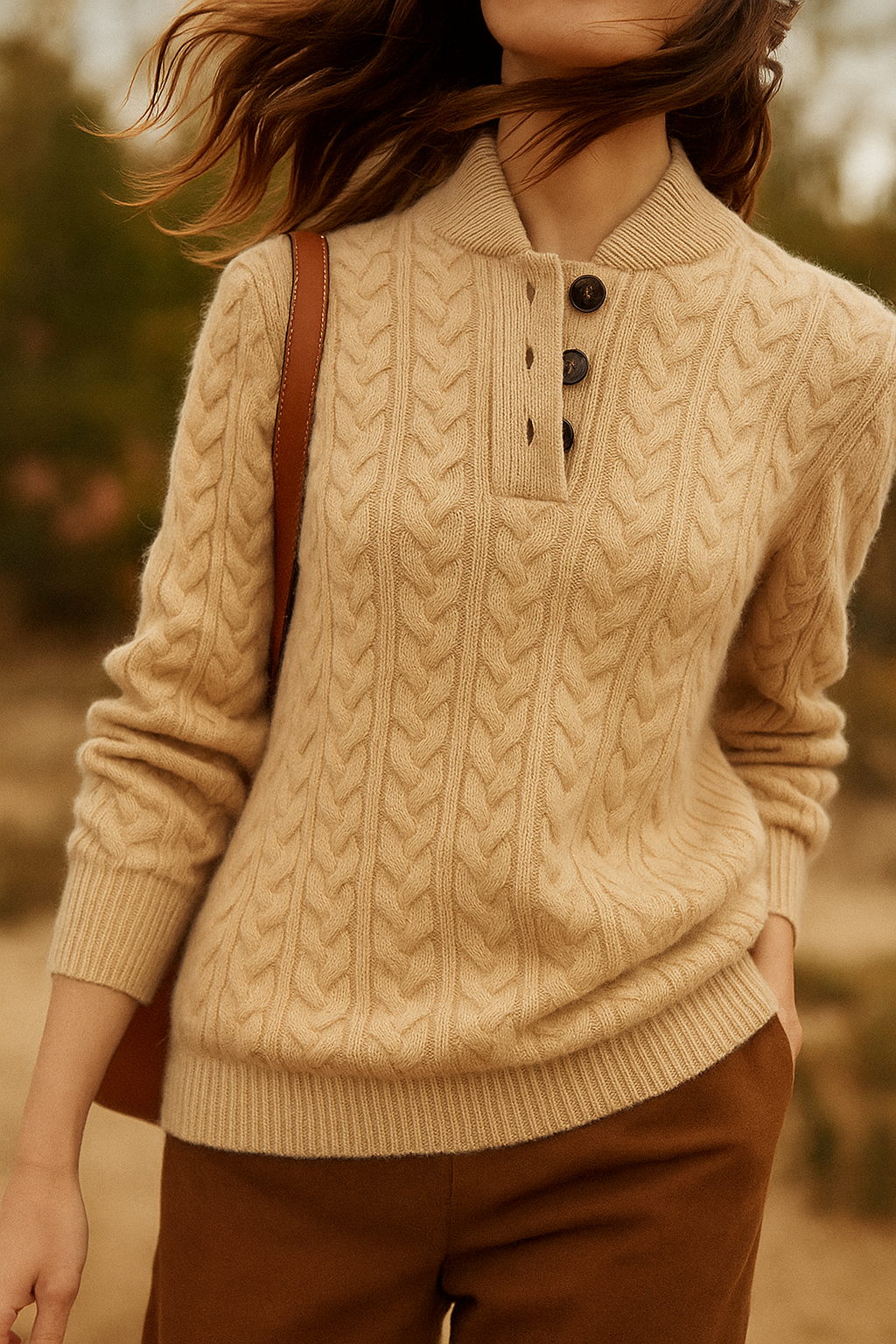 Cozy Button-Up Cashmere Sweater for Women | Soft Wool Blend, Cable-Knit 9