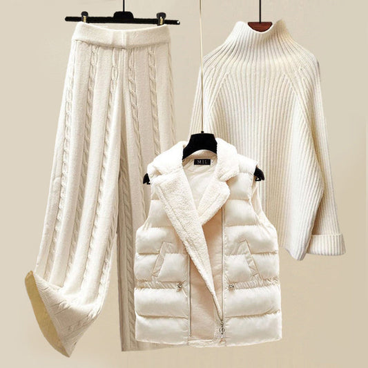 Cozy Elegance Women's Set | Knit Loungewear Sweater, Pants & Vest 0