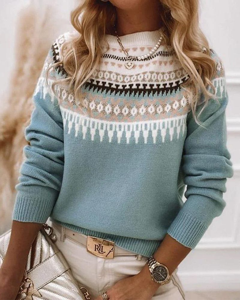 Cozy Fair Isle Women's Sweater | Classic Knit, Round Neck, Long Sleeves 0