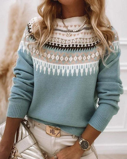 Cozy Fair Isle Women's Sweater | Classic Knit, Round Neck, Long Sleeves 0