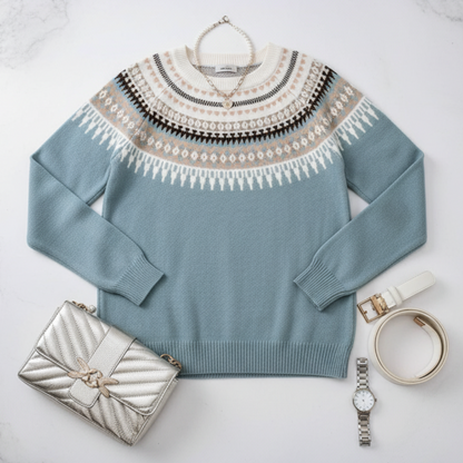Cozy Fair Isle Women's Sweater | Classic Knit, Round Neck, Long Sleeves 1