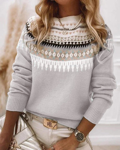 Cozy Fair Isle Women's Sweater | Classic Knit, Round Neck, Long Sleeves 4