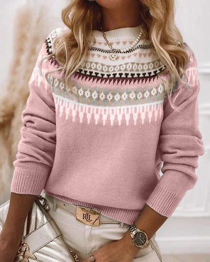 Cozy Fair Isle Women's Sweater | Classic Knit, Round Neck, Long Sleeves 5