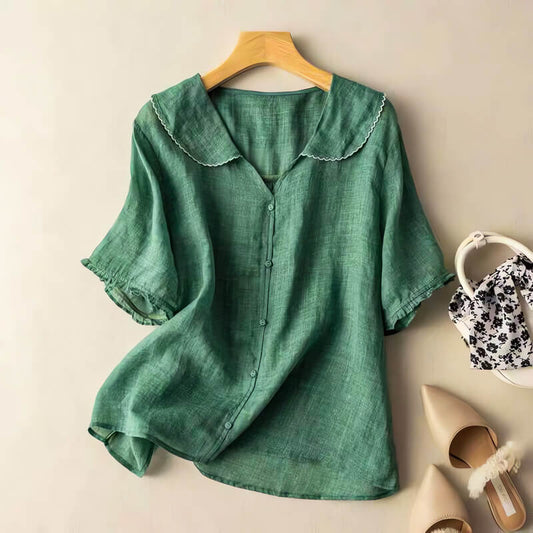 Effortless Summer Blouse | Cotton-Linen Blend, Romantic Design for Women 0