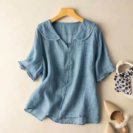 Effortless Summer Blouse | Cotton-Linen Blend, Romantic Design for Women 1