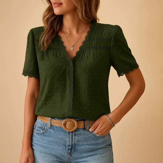 Elegant Lace Blouse for Women | V-Neck Design 0