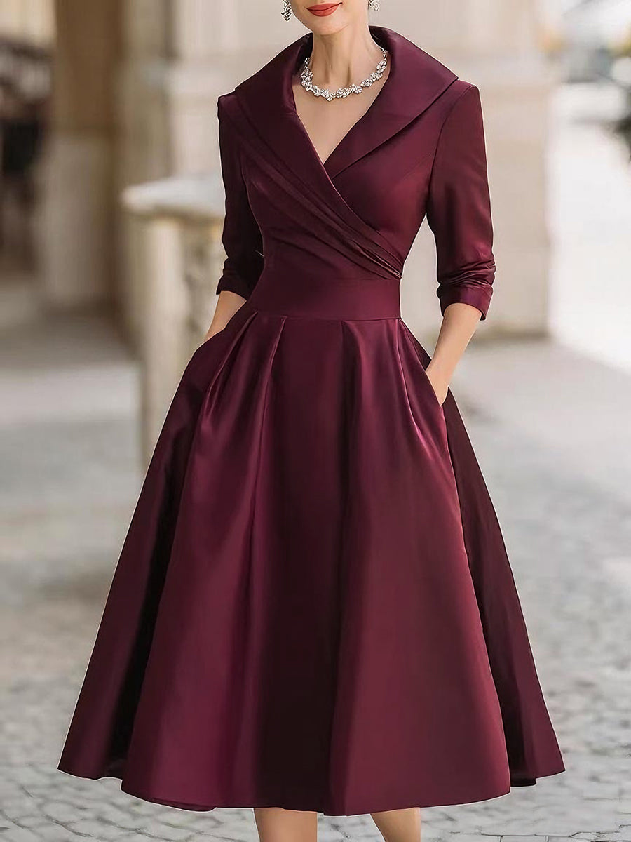 Elegant Long Sleeve Midi Dress | Satin Fabric, Vintage-Inspired Velouze Elegant Long Sleeve Midi Dress | Satin Fabric, Vintage-Inspired Velouze
