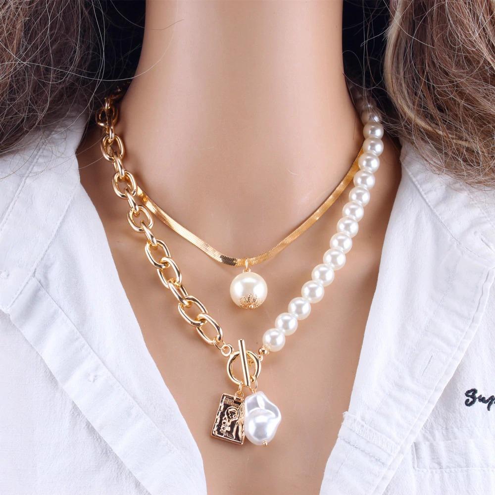 Elegant Pearl Heart Pendant Necklace | Multi-Layer Design, Lightweight 1