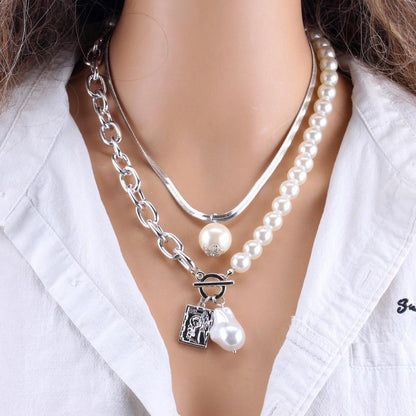 Elegant Pearl Heart Pendant Necklace | Multi-Layer Design, Lightweight 8