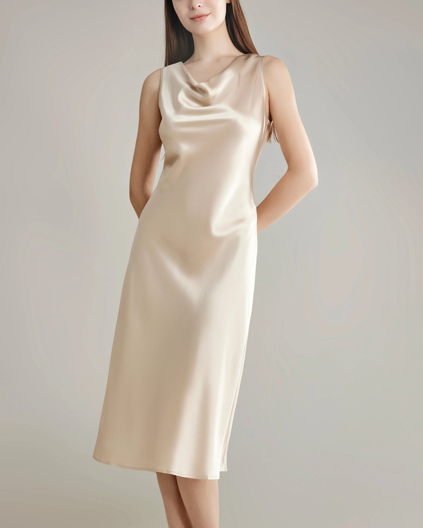 Elegant Silk Slip Dress | 100% Mulberry Silk, Cowl Neck 0