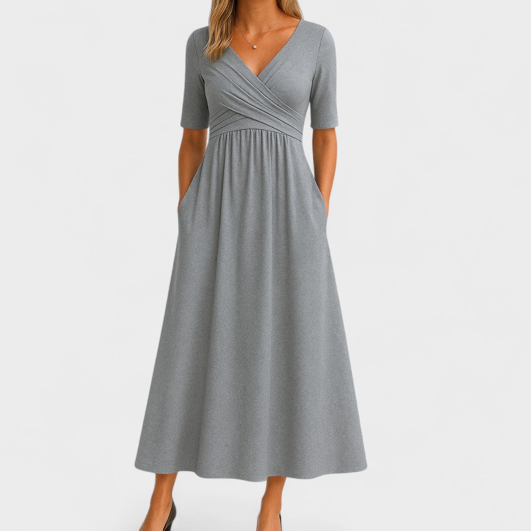 Elegant V-Neck Midi Dress for Women | Soft, Breathable Fabric, Cocktail & Formal 0